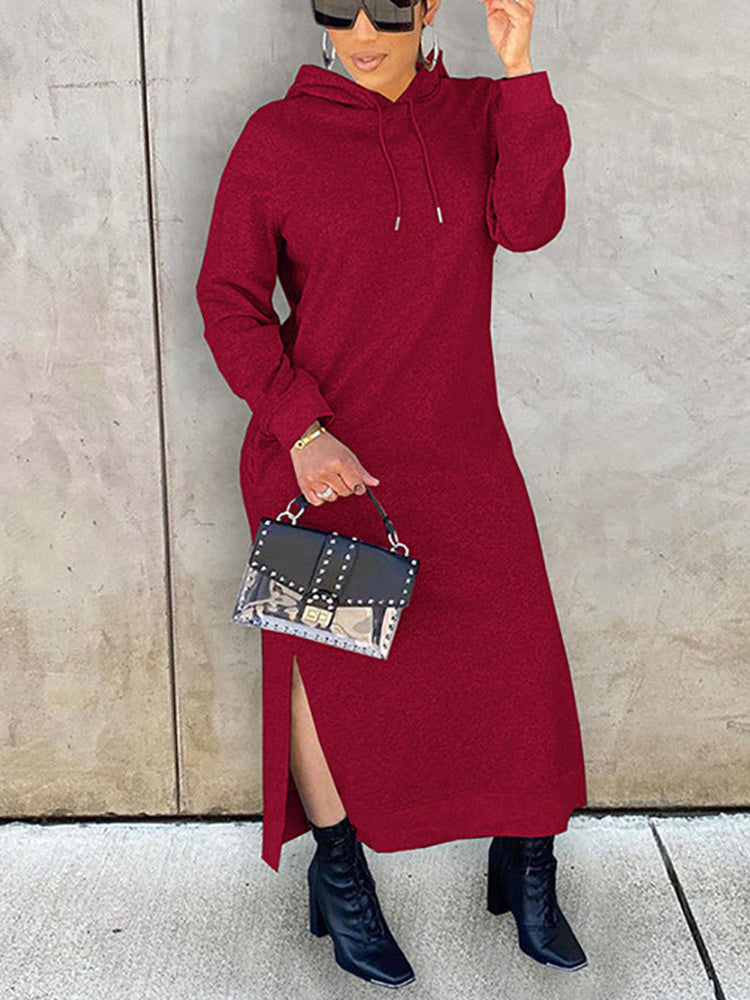 Kapuzenkleid mit schrägen Taschen und Kordelzug