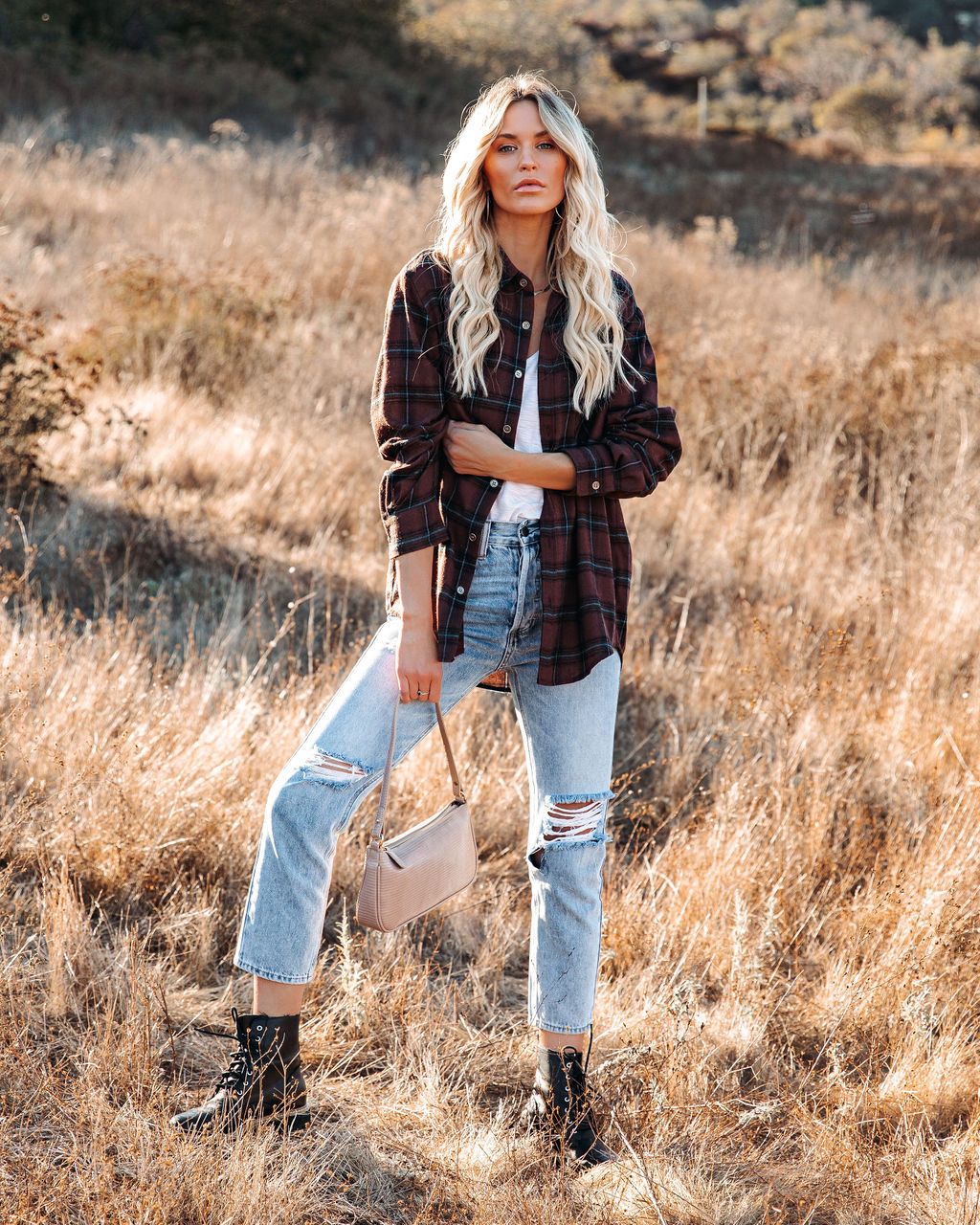 Anchorage Plaid Button Down Top – Schokolade – ENDGÜLTIGER VERKAUF
