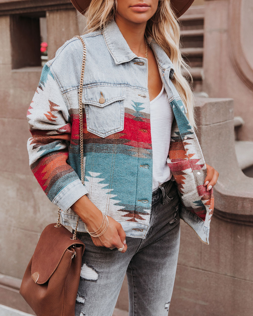 Ashbury – Gewebte Jeansjacke mit Taschen und Kontrastmuster – ENDGÜLTIGER VERKAUF