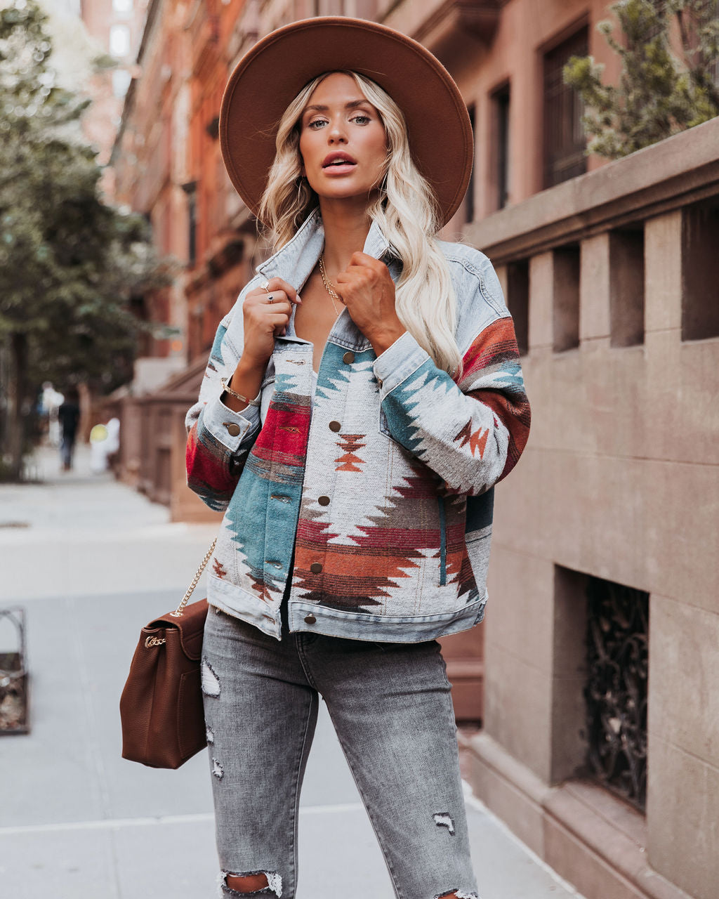 Ashbury – Gewebte Jeansjacke mit Taschen und Kontrastmuster – ENDGÜLTIGER VERKAUF