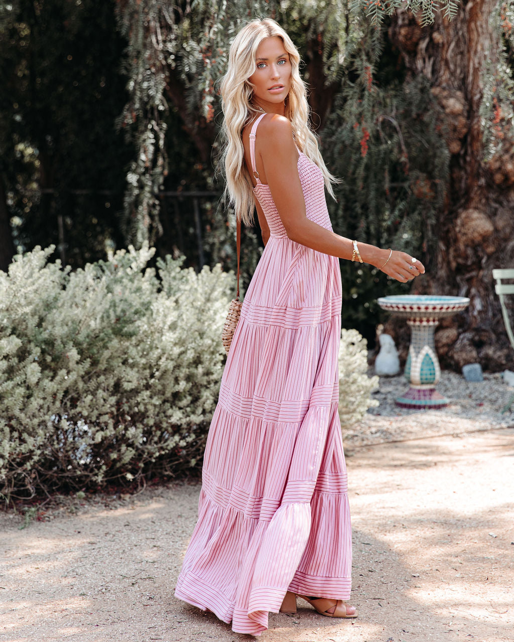 At Sea – Gesmoktes Maxikleid aus Baumwollmischung - Rosa