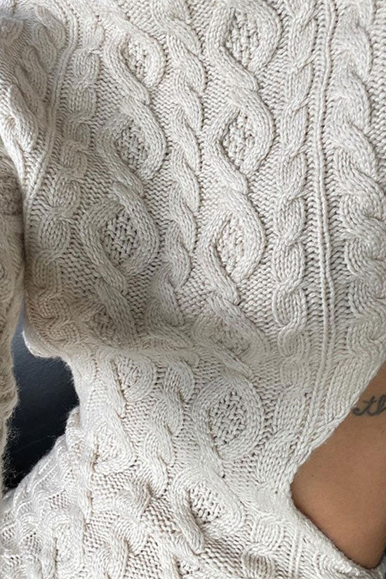 Rückenfreies Hochgeschlossenes Zopfmuster-Minikleid Im Winter - Creme
