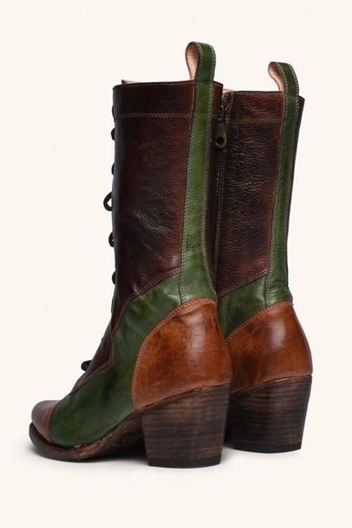 Viantage Leather Lace Up Chunky Heel Boots Newgew