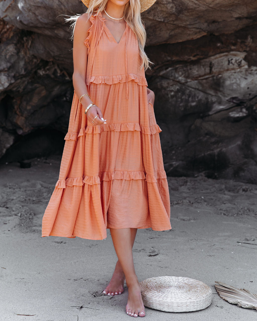 Ballard Midikleid aus Baumwollmischung mit Taschen - Papaya