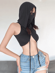 Kurzes Tanktop mit Kapuze und Bandana-Design