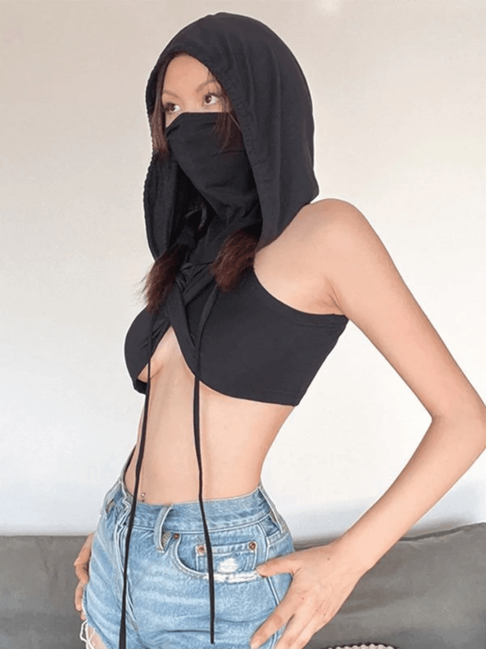Kurzes Tanktop mit Kapuze und Bandana-Design
