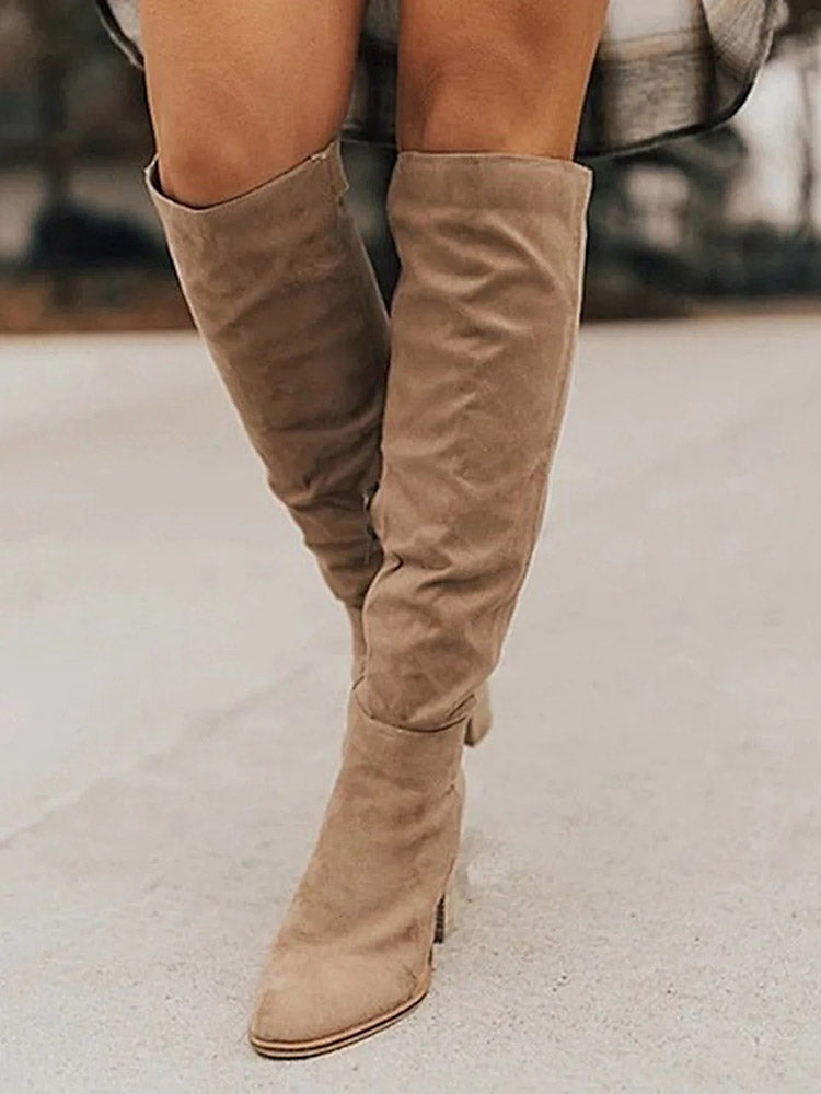 Botas de tacón grueso de ante sintético