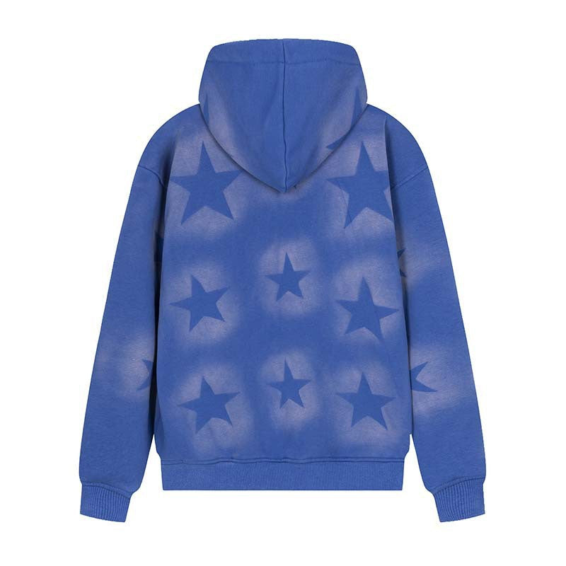 Sudadera con capucha y cremallera con estampado de estrellas de gran tamaño