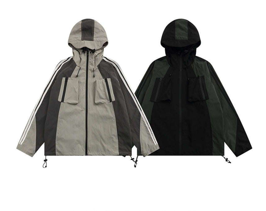 Kapuzenjacke mit Reißverschluss und Farbblock