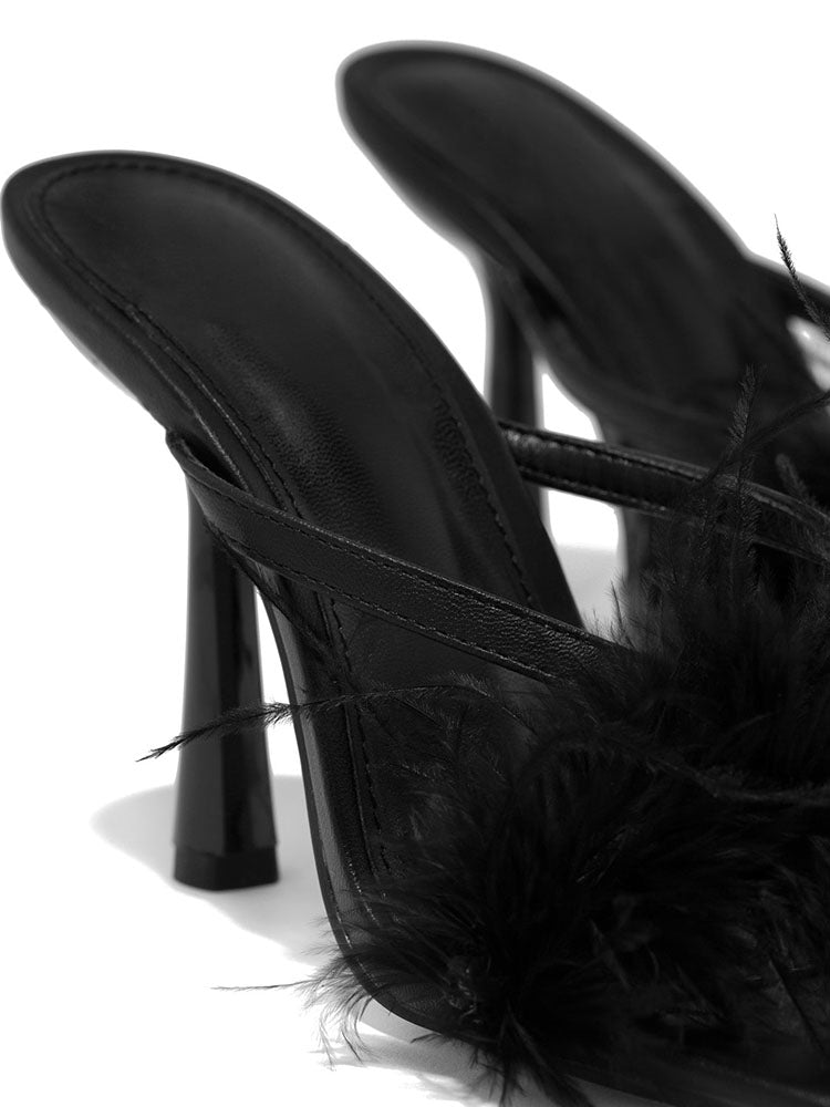 High Heel Pantoletten aus Federfell