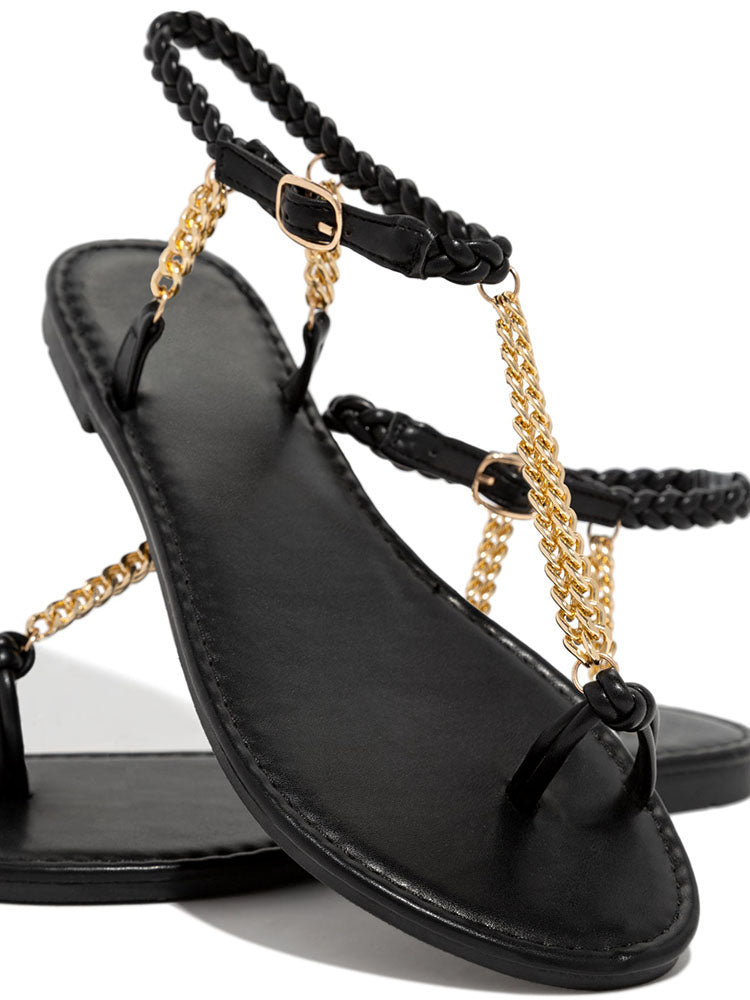 Flache Sandalen mit Metallkette