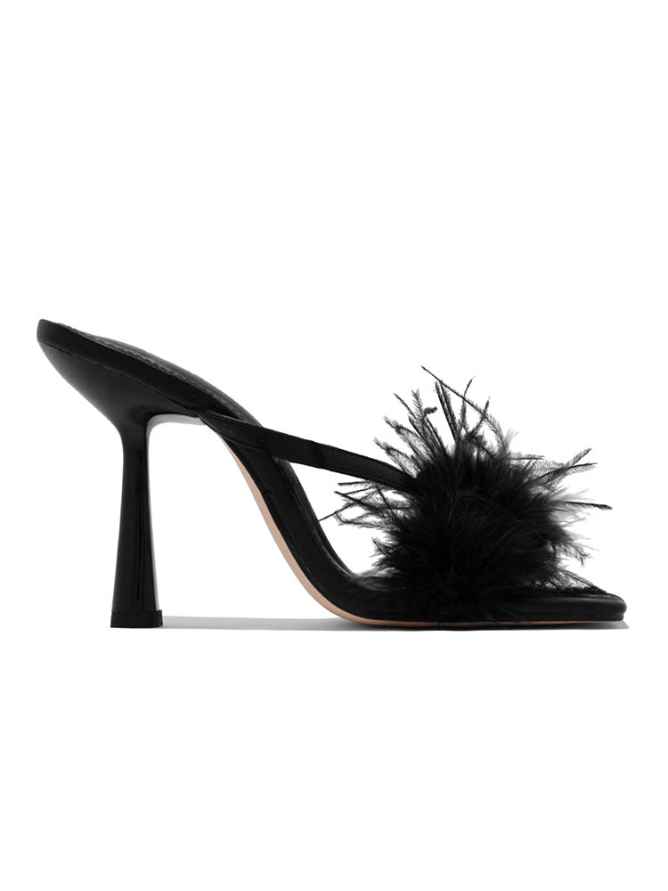 High Heel Pantoletten aus Federfell