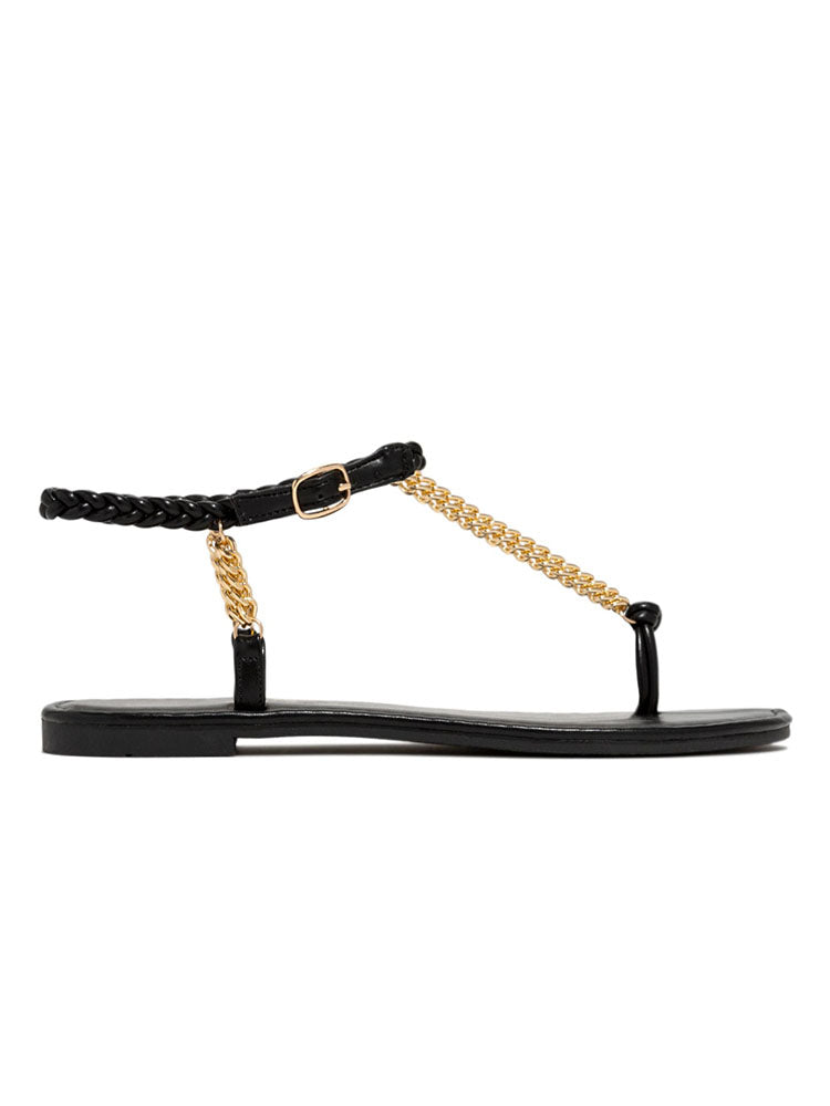 Flache Sandalen mit Metallkette