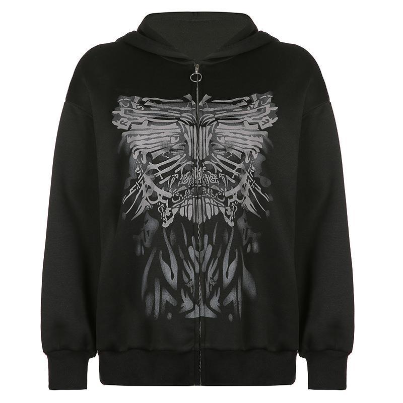 Sudadera con capucha estampada y cremallera frontal