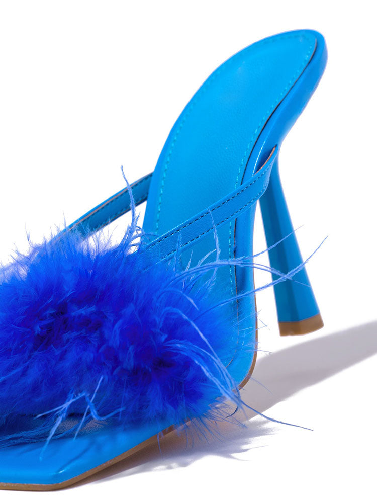 High Heel Pantoletten aus Federfell