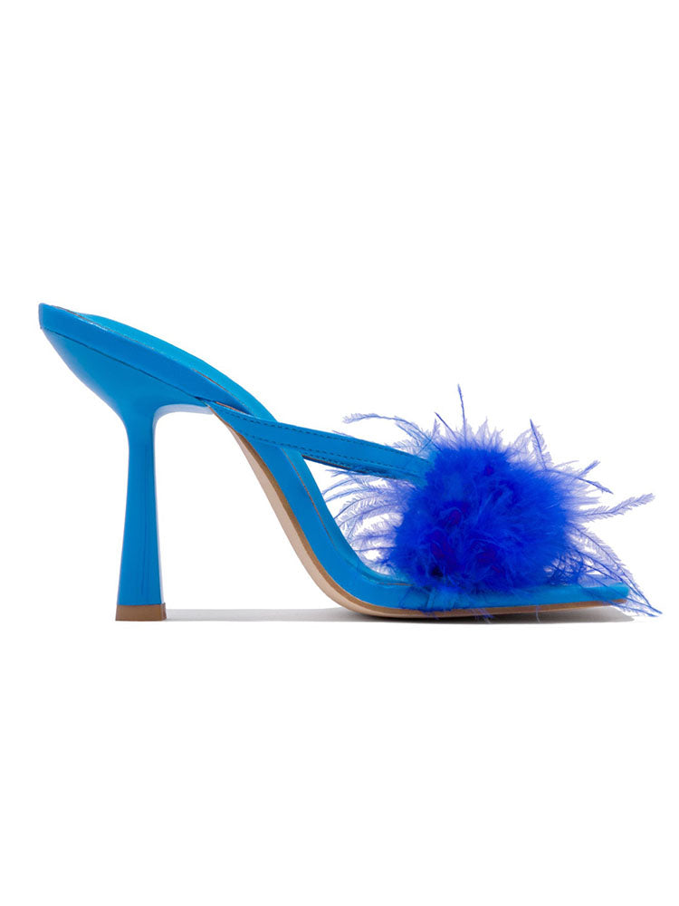 High Heel Pantoletten aus Federfell