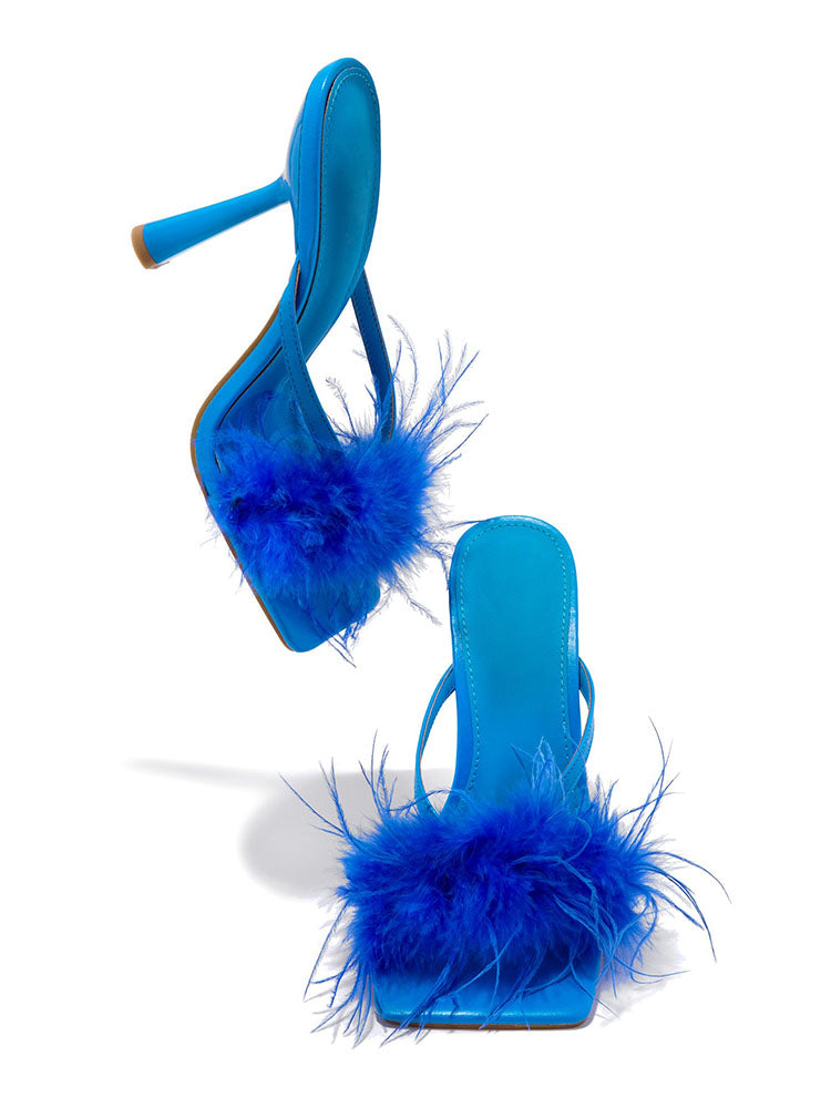 High Heel Pantoletten aus Federfell