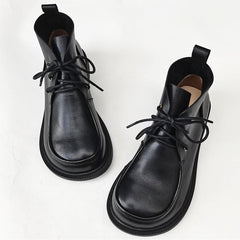 Botines Oxford para mujer, punta redonda, con cordones, genuinos, hechos a mano