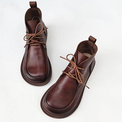 Botines Oxford para mujer, punta redonda, con cordones, genuinos, hechos a mano