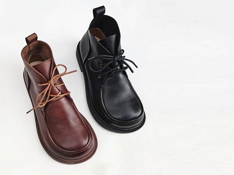 Botines Oxford para mujer, punta redonda, con cordones, genuinos, hechos a mano