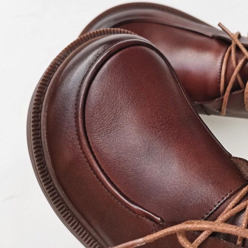 Botines Oxford para mujer, punta redonda, con cordones, genuinos, hechos a mano