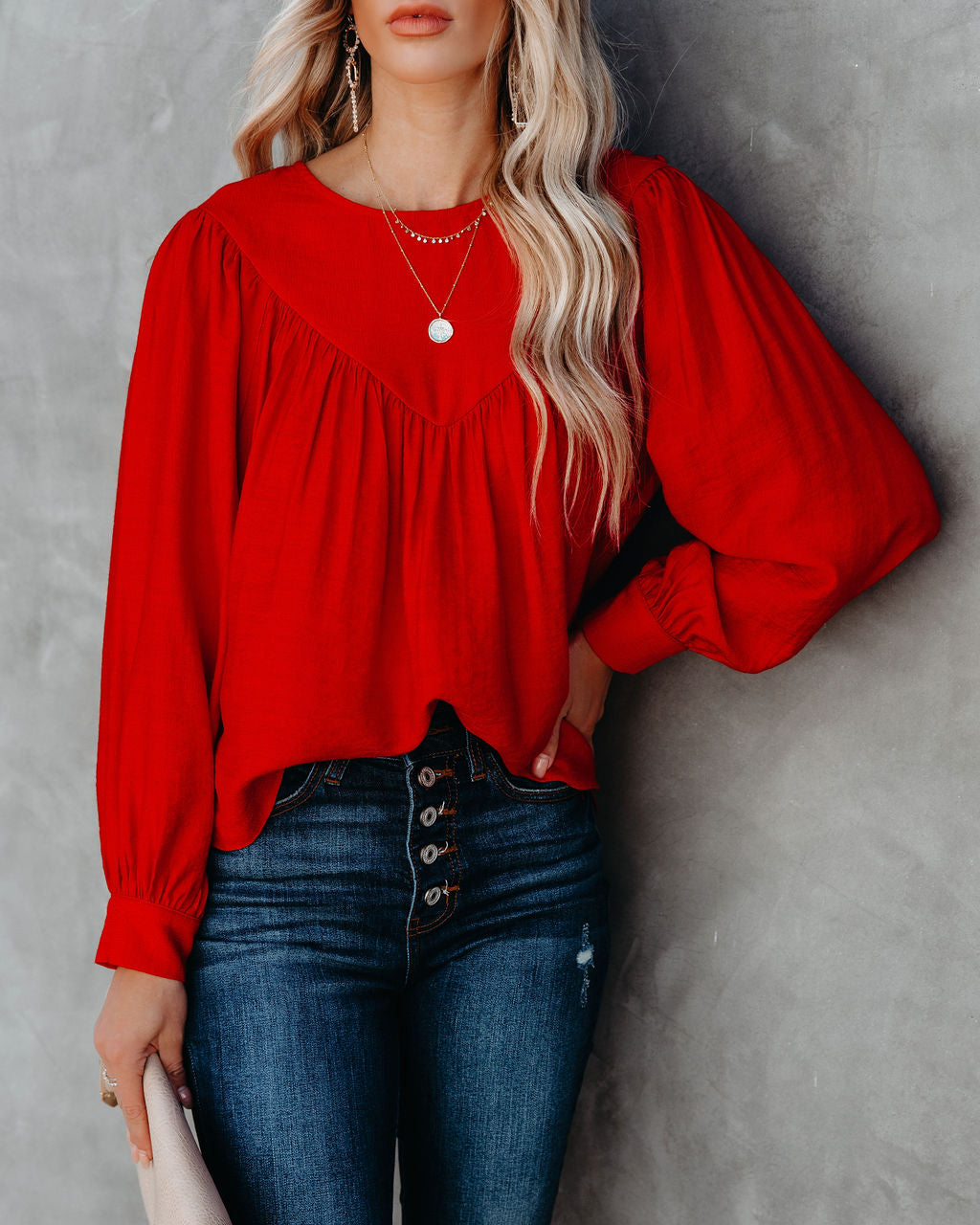 Bright As A Button Bluse - Rot - ENDGÜLTIGER VERKAUF