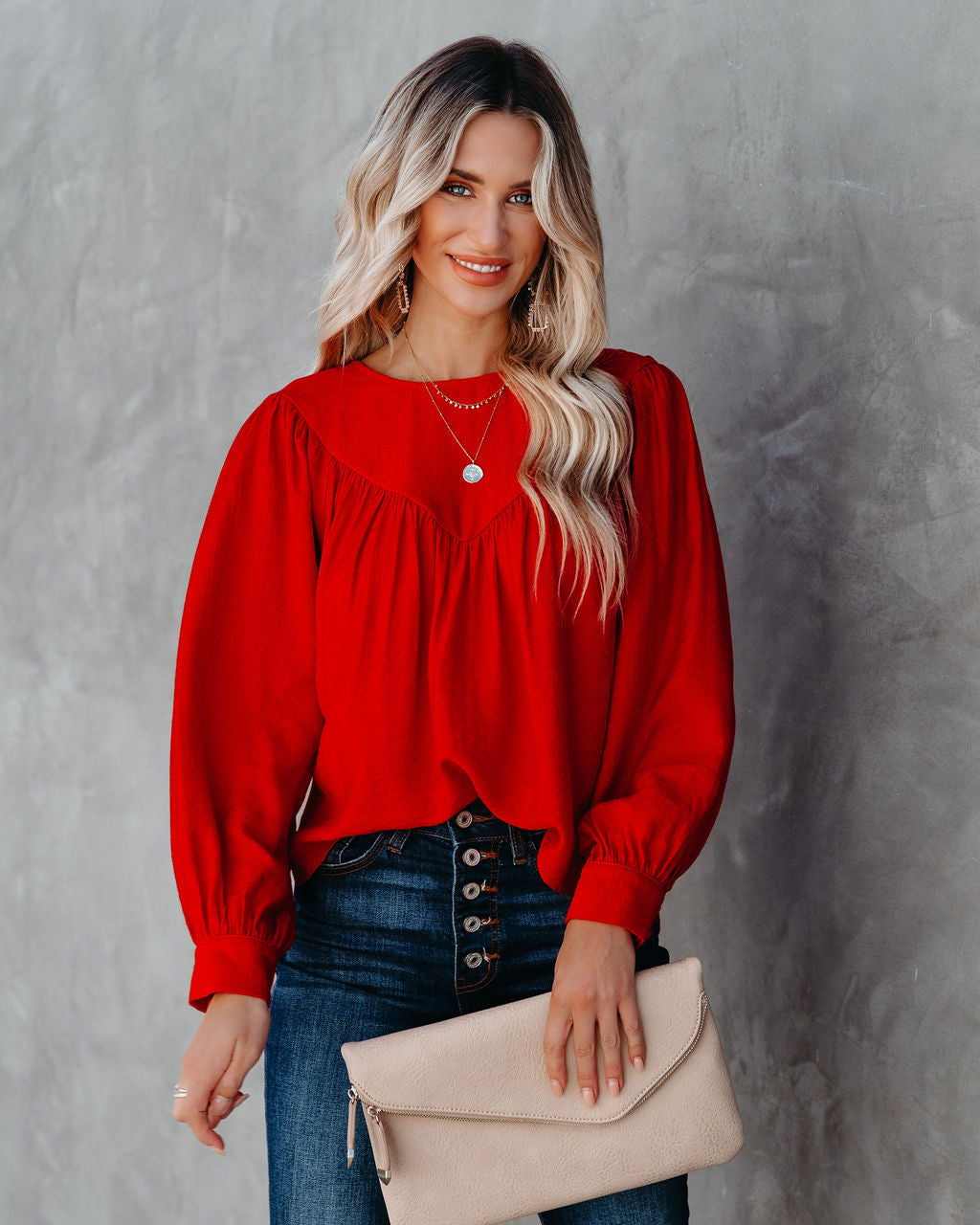 Bright As A Button Bluse - Rot - ENDGÜLTIGER VERKAUF