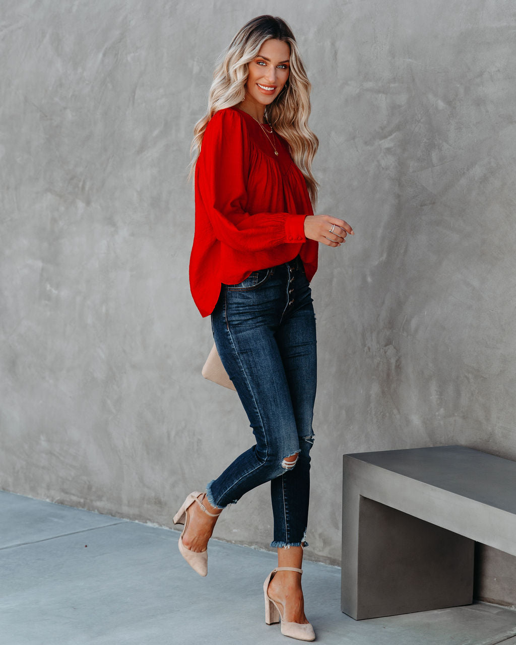 Bright As A Button Bluse - Rot - ENDGÜLTIGER VERKAUF