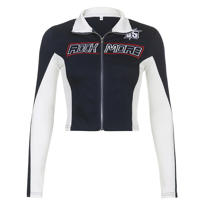 Logo Embroidered Cropped Moto Jacket