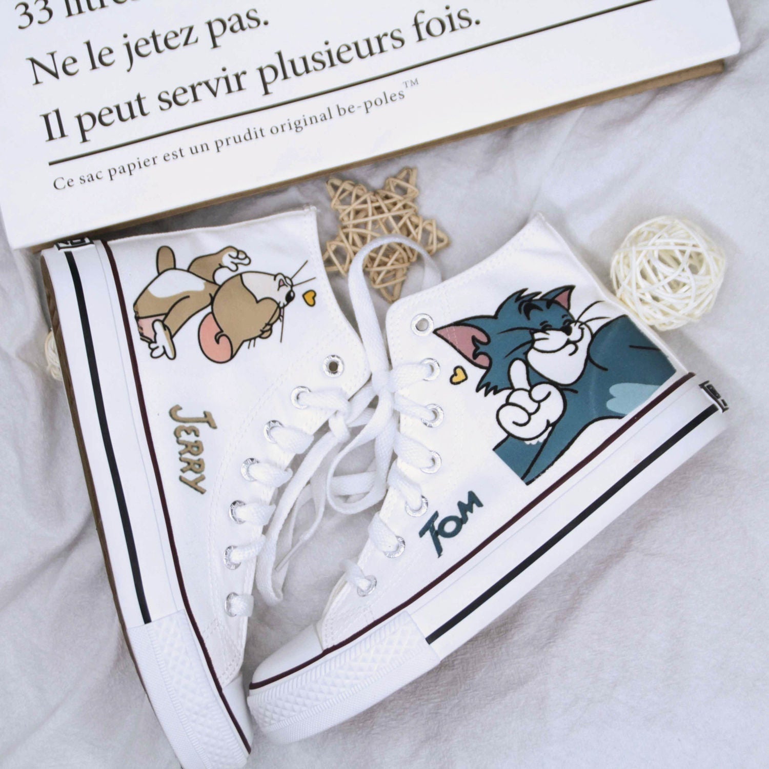 Zapatos de lona con estampado de dibujos animados de gato y ratón 