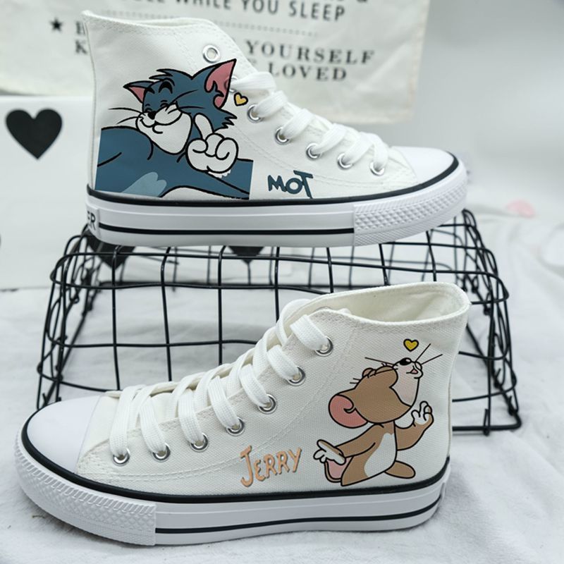 Zapatos de lona con estampado de dibujos animados de gato y ratón 