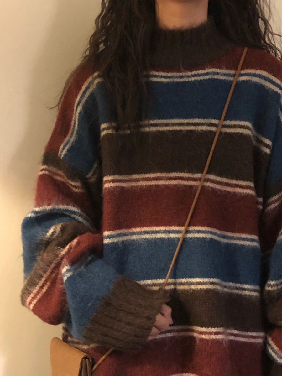 Vintage Gestreifter Pullover mit Rundhalsausschnitt