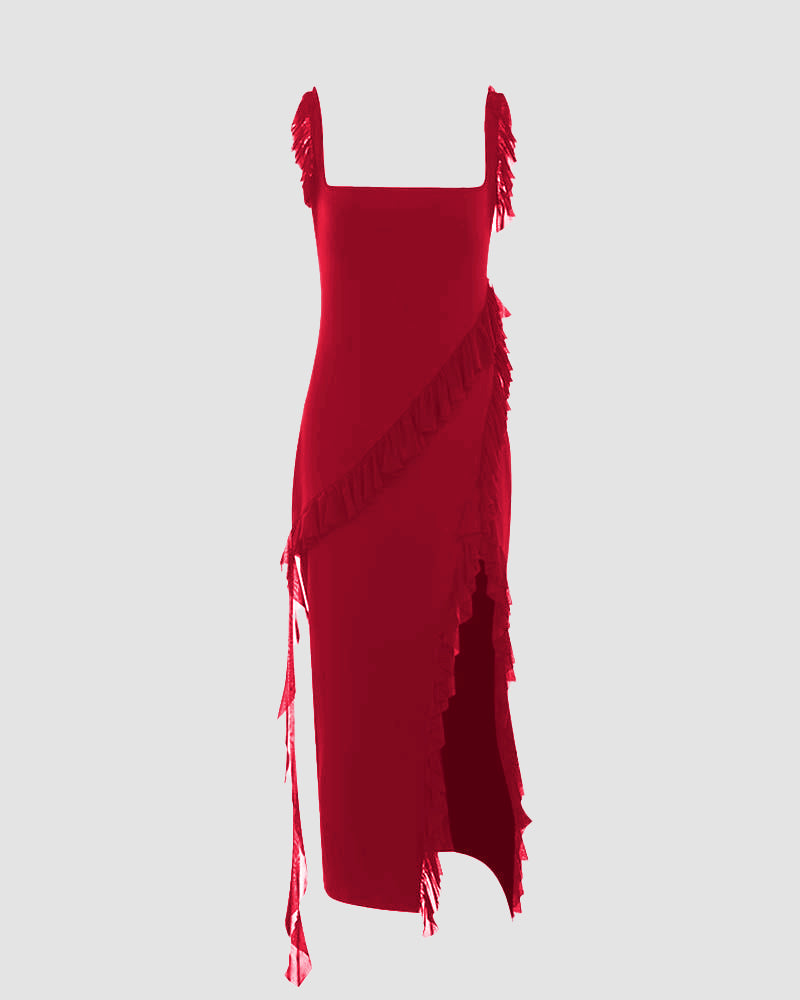 Romantisches, freizügiges Maxikleid mit Rüschen