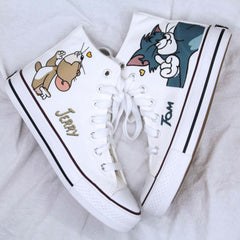 Zapatos de lona con estampado de dibujos animados de gato y ratón 