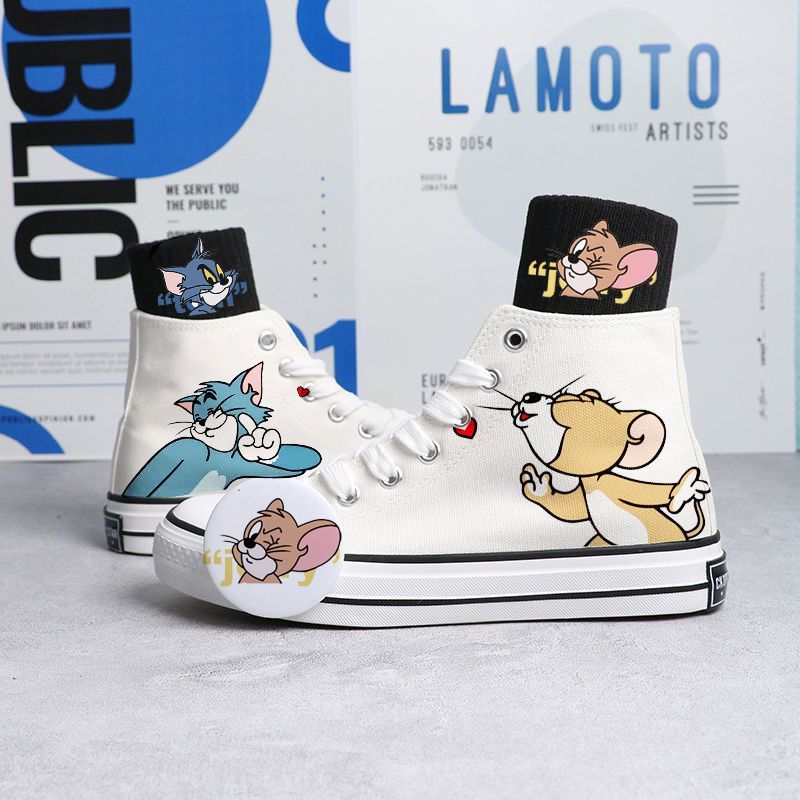 Zapatos de lona con estampado de dibujos animados de gato y ratón 