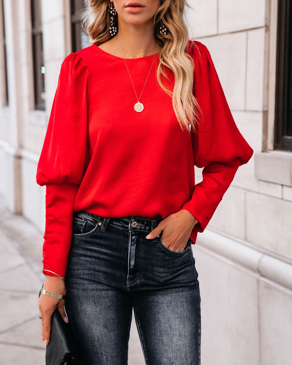 Centerpiece Satin Statement Bluse - Rot