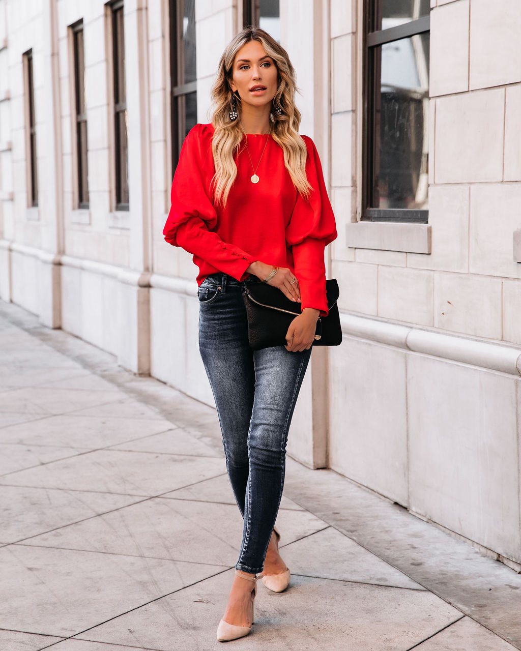 Centerpiece Satin Statement Bluse - Rot