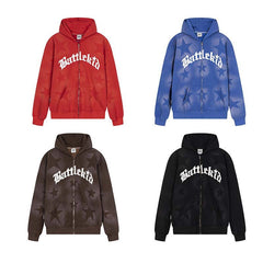 Sudadera con capucha y cremallera con estampado de estrellas de gran tamaño