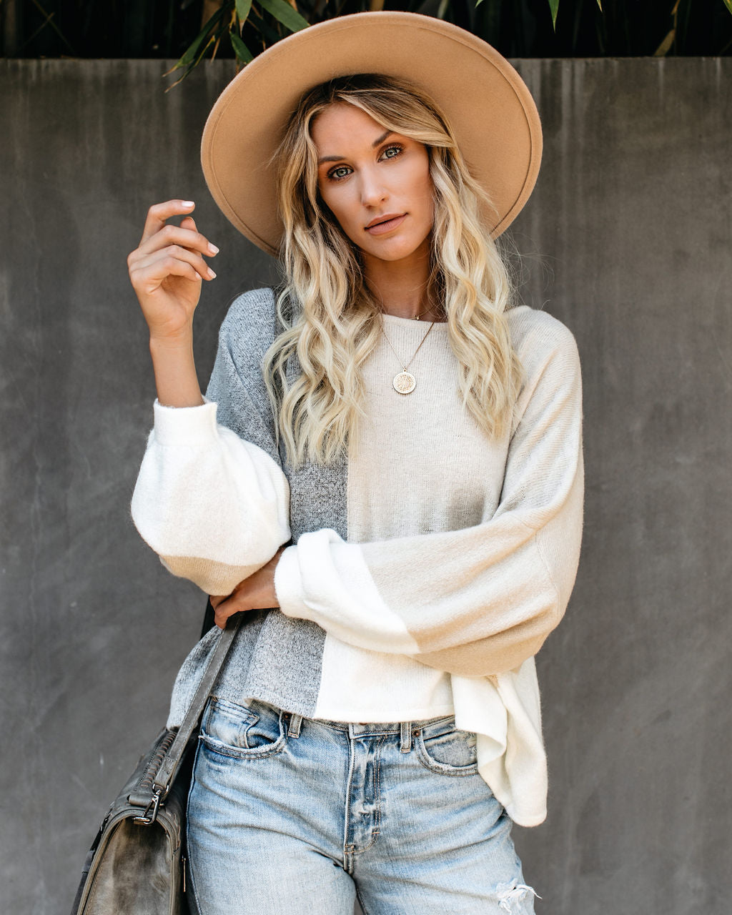 City View Colorblock Balloon Sleeve Sweater - FINAL SALE