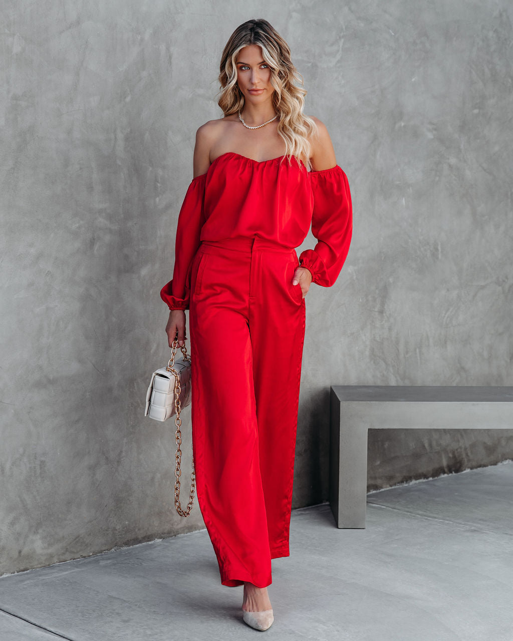 Clockwork Satinhose mit weitem Bein und Taschen - Rot