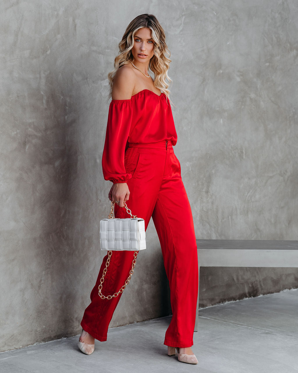 Clockwork Satinhose mit weitem Bein und Taschen - Rot