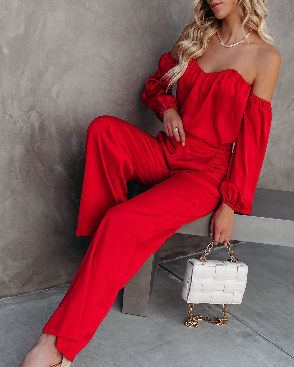 Clockwork Satinhose mit weitem Bein und Taschen - Rot