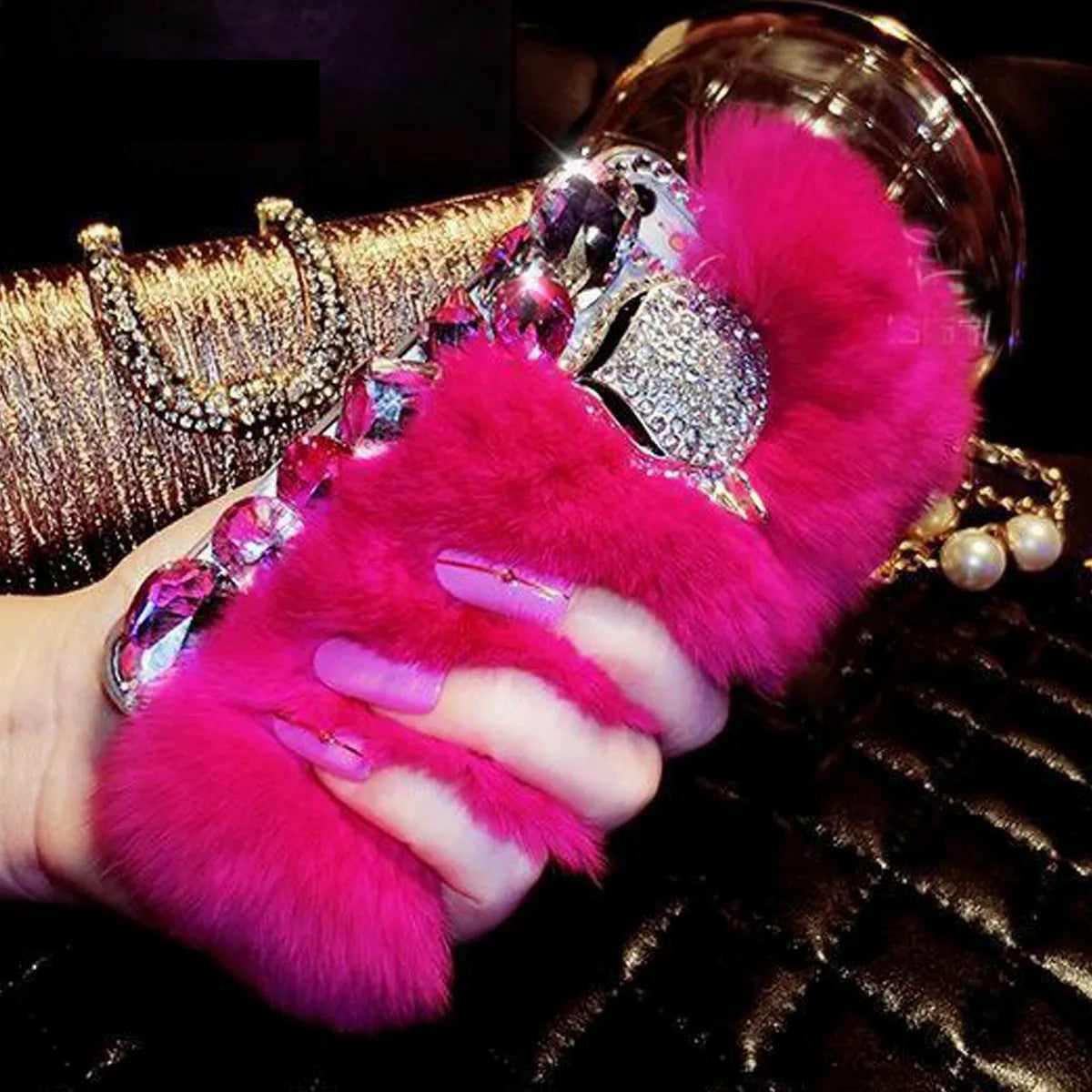 Luxury Bling Rhinestone Diamond Warm Fur Soft Phone Case For Iphone 11 12 13 14 15