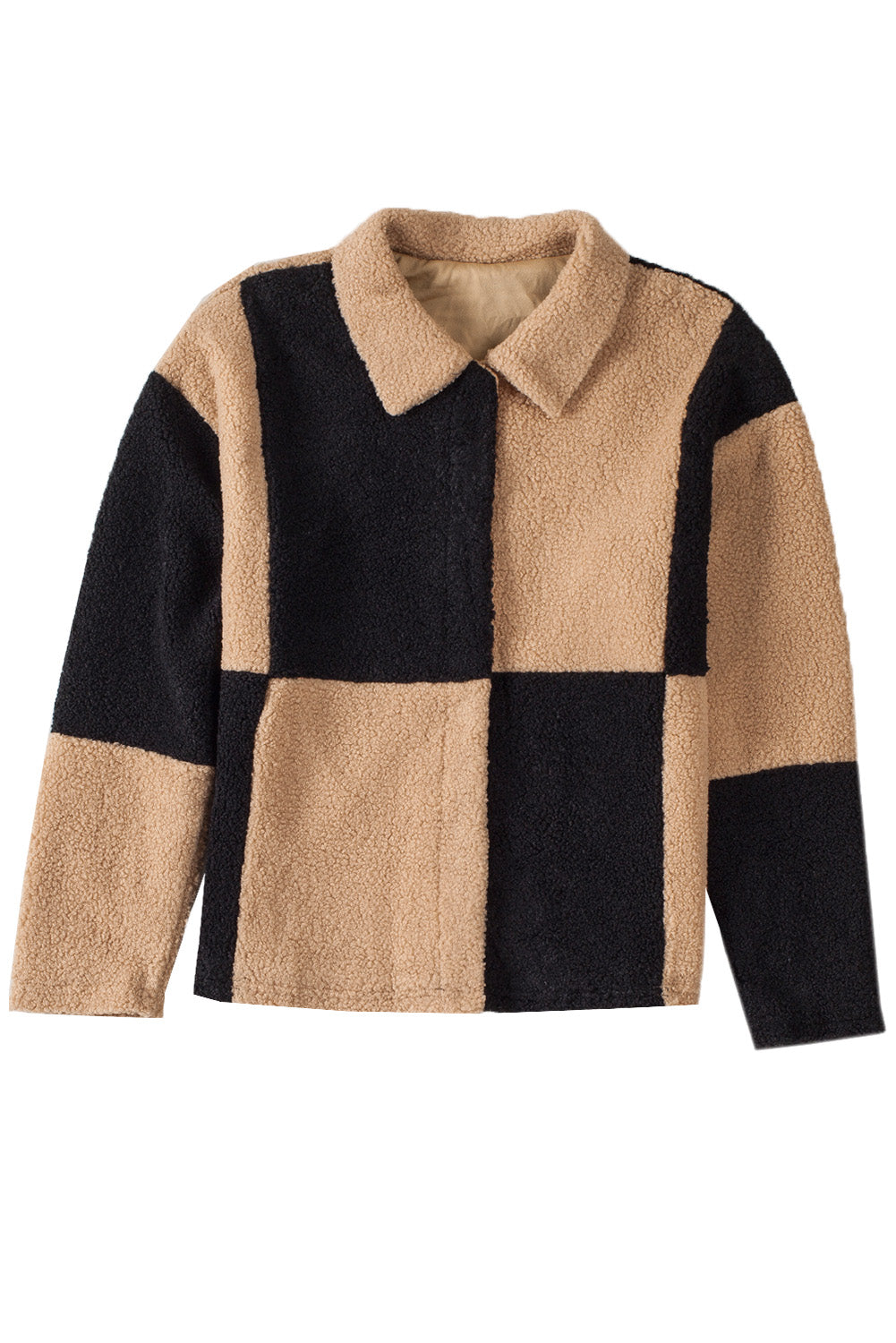 Chaqueta sherpa a cuadros con bloques de color