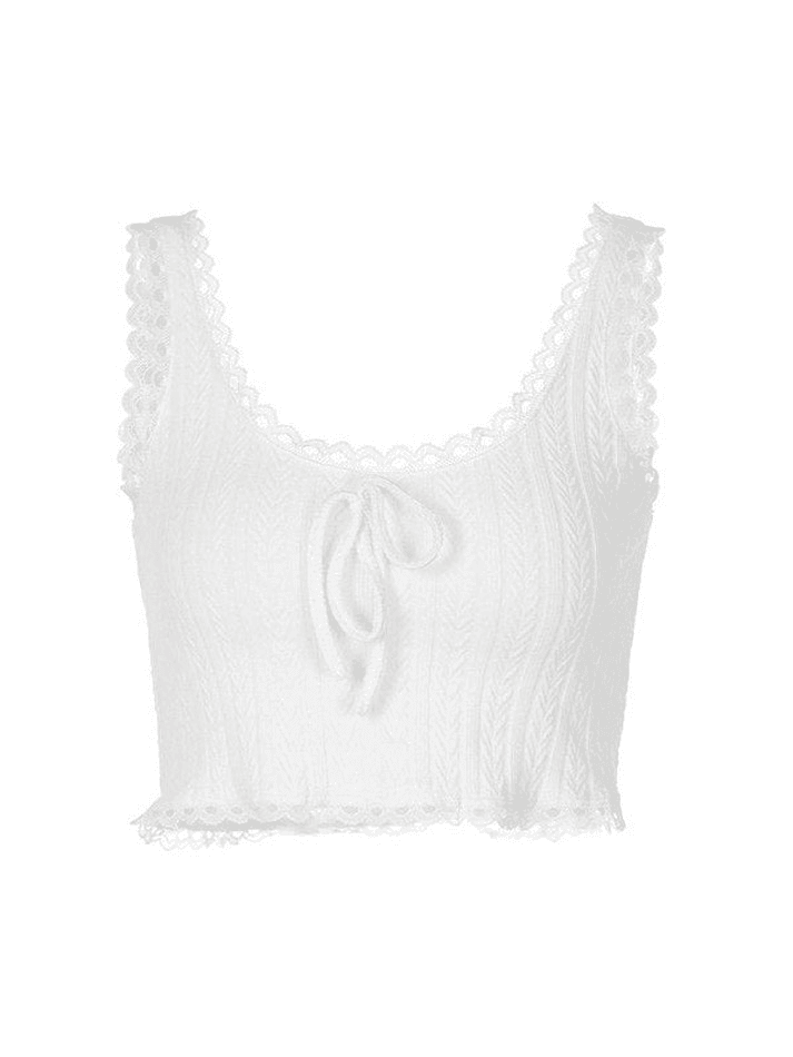 Kurzes weißes Tanktop mit Spitzenbesatz