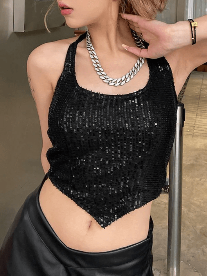 Kurzes Neckholder-Korsett-Top mit Pailletten