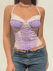 Kurzes Cami-Top aus Spitzennetzstoff mit überkreuztem Rücken