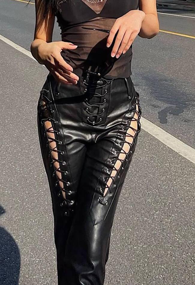 PU-Hose mit Cut-outs und Schnürung
