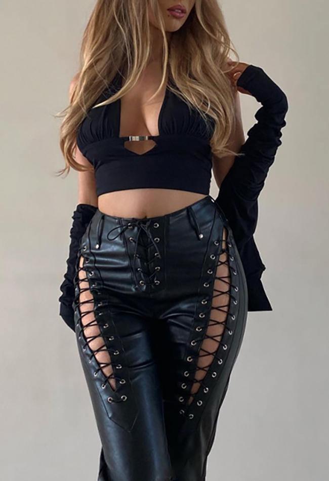 PU-Hose mit Cut-outs und Schnürung