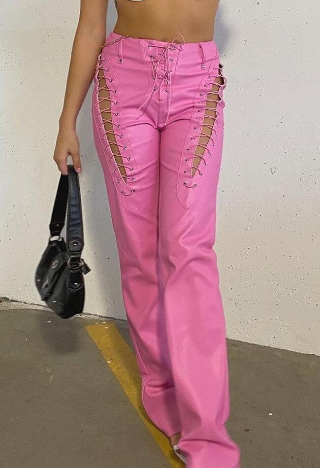 PU-Hose mit Cut-outs und Schnürung